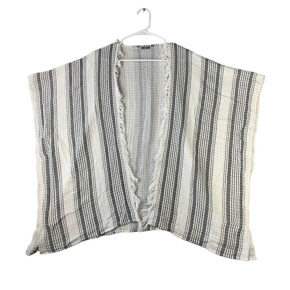 Aerie Fringe Kimono Coverup Wrap Poncho Women One Size Black White - Picture 1 of 10